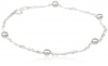 Sterling Silver Singapore with 4mm Bead Stations Chain Anklet, 9