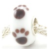 Sterling Silver Puppy Dog Paw Print Murano Style Handmade Lampwork Glass Bead Charm