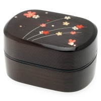 Kotobuki 2-Tiered Bento Box, Black/Red Cherry (Sakura) Blossom Kotobuki 2-Tiered Bento Box, Black/Red Cherry (Sakura) Blossom