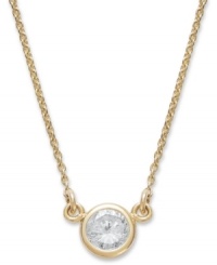 Sparkling sophistication. A single, round-cut, bezel-set diamond (1/5 ct. t.w.) gleams within a 14k gold setting. Approximate length: 18 inches. Approximate drop: 3-3/5 mm. Sparkling sophistication. A single, round-cut, bezel-set diamond (1/5 ct. t.w.) gleams within a 14k gold setting. Approximate length: 18 inches. Approximate drop: 3-3/5 mm.
