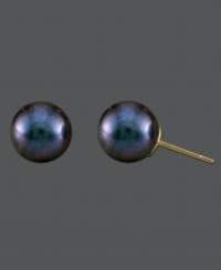 Add a hint of mystery to your wardrobe with these sleek studs. Belle de Mer's cultured freshwater pearl (9-10 mm) stud earrings have been dyed black for exotic appeal. Set in 14k gold. Approximate diameter: 3/8 inch. Add a hint of mystery to your wardrobe with these sleek studs. Belle de Mer's cultured freshwater pearl (9-10 mm) stud earrings have been dyed black for exotic appeal. Set in 14k gold. Approximate diameter: 3/8 inch.