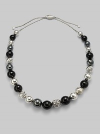 From the David Yurman Elements Collection. A single row of sterling silver, black onyx and hematite beads with a unique sliding closure.Black onyx Hematite Sterling silver Length, about 16 Sliding closure Imported From the David Yurman Elements Collection. A single row of sterling silver, black onyx and hematite beads with a unique sliding closure.Black onyx Hematite Sterling silver Length, about 16 Sliding closure Imported