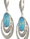 Judith Jack It's Time Sterling Silver, Marcasite and Turquoise Oval Drop Earrings