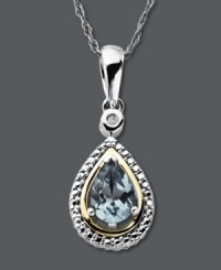 The perfect present for the December birthday girl. Stun her with her very own birthstone - a pear-cut aquamarine (5/8 ct. t.w.) with a sparkling diamond accent on top. Crafted in 14k gold and sterling silver. Approximate length: 18 inches. Approximate drop: 1 inch.