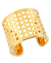 Three sides to pure style. This Robert Lee Morris cuff bracelet boasts triangle cut-out detail for standout appeal. Crafted in gold tone mixed metal. Approximate diameter: 3 inches. Three sides to pure style. This Robert Lee Morris cuff bracelet boasts triangle cut-out detail for standout appeal. Crafted in gold tone mixed metal. Approximate diameter: 3 inches.