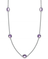 Traditionally stylish. This delicate sterling silver necklace adds just the right pop of color with oval and round-cut amethyst stations (4 ct. t.w.). Secures with a lobster claw clasp. Approximate length: 17 inches. Traditionally stylish. This delicate sterling silver necklace adds just the right pop of color with oval and round-cut amethyst stations (4 ct. t.w.). Secures with a lobster claw clasp. Approximate length: 17 inches.
