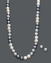 Subtle pearls with a metallic sheen. This beautiful set from Fresh by Honora features a cultured freshwater pearl necklace (8-9 mm) ranging in color from white to silver-gray and matching pearl stud earrings (8-8-1/2 mm). Set in sterling silver. Approximate length: 18 inches. Subtle pearls with a metallic sheen. This beautiful set from Fresh by Honora features a cultured freshwater pearl necklace (8-9 mm) ranging in color from white to silver-gray and matching pearl stud earrings (8-8-1/2 mm). Set in sterling silver. Approximate length: 18 inches.