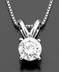 Breathtaking beauty in a solitary diamond. This gorgeous diamond necklace features a colorless round-cut diamond (1/2 ct. t.w.) set in 14k white gold. Approximate length: 18 inches. Approximate drop: 3/4 inch. Breathtaking beauty in a solitary diamond. This gorgeous diamond necklace features a colorless round-cut diamond (1/2 ct. t.w.) set in 14k white gold. Approximate length: 18 inches. Approximate drop: 3/4 inch.