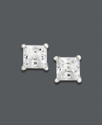 Indulge in your glamorous side with versatile, sparkling studs. Crafted from 14k white gold, earrings feature near colorless princess-cut diamonds (1-1/4 ct. t.w.). Approximate diameter: 5-1/2 mm. Indulge in your glamorous side with versatile, sparkling studs. Crafted from 14k white gold, earrings feature near colorless princess-cut diamonds (1-1/4 ct. t.w.). Approximate diameter: 5-1/2 mm.