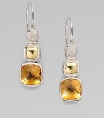 From the Chiclet Collection. A graduated design with brilliant diamonds, 18k gold and faceted citrine in sterling silver. Citrine and 18k goldDiamonds, .13 tcwSterling silverDrop, about 1Hook backImported 