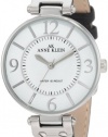 Anne Klein Women's 109169WTBK Silver-Tone Round black Leather Strap Watch