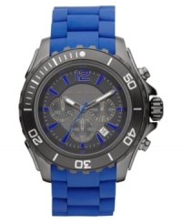 A larger than life sport watch in bold blues and edgy gunmetal, by Michael Kors. A larger than life sport watch in bold blues and edgy gunmetal, by Michael Kors.
