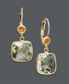 Delight in light spring colors. These airy drop earrings feature pale gemstones in cushion-cut green quartz (8-1/3 ct. t.w.) and round-cut citrine (3/4 ct. t.w.). Crafted in 14k gold. Approximate drop: 1 inch.