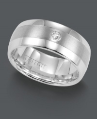 Show off impeccable style with a hint of shine. Triton men's ring features a smooth, tungsten carbide band that highlights a single, round-cut diamond (1/10 ct. t.w.). Sizes 8-15. Show off impeccable style with a hint of shine. Triton men's ring features a smooth, tungsten carbide band that highlights a single, round-cut diamond (1/10 ct. t.w.). Sizes 8-15.