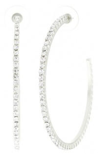 Nine West Silver-Tone Plated Crystal Large Hoop Earrings Nine West Silver-Tone Plated Crystal Large Hoop Earrings