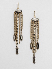 From the Starlight Collection. Rich, dark faceted stones on an elegant chain link tassel design. GlassGoldtoneDrop, about 3.5Hook backImported From the Starlight Collection. Rich, dark faceted stones on an elegant chain link tassel design. GlassGoldtoneDrop, about 3.5Hook backImported