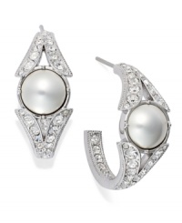Classic hoops with a modern touch. Eliot Danori's hoop earrings feature simulated pearls with genuine mother-of-pearl coating at the center. Encircled with crystal accents. Set in rhodium-plated mixed metal. Approximate diameter: 3/4 inch. Classic hoops with a modern touch. Eliot Danori's hoop earrings feature simulated pearls with genuine mother-of-pearl coating at the center. Encircled with crystal accents. Set in rhodium-plated mixed metal. Approximate diameter: 3/4 inch.