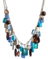 Perfect your party look. Haskell's Brasilian-themed drama necklace combines a wild mix of blue, brown and taupe beads in acrylic, metal and wood. Set in brass-plated mixed metal. Approximate length: 17 inches + 3-inch extender. Approximate drop: 1-1/2 inches.