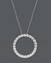 Eternally stylish. This sparkling Arabella pendant is symbolic and versatile. A cut-out circle highlights round-cut Swarovski zirconias (1-1/4 ct. t.w.) with a 14k white gold setting and chain. Approximate length: 18 inches. Approximate drop: 3/4 inch. Eternally stylish. This sparkling Arabella pendant is symbolic and versatile. A cut-out circle highlights round-cut Swarovski zirconias (1-1/4 ct. t.w.) with a 14k white gold setting and chain. Approximate length: 18 inches. Approximate drop: 3/4 inch.