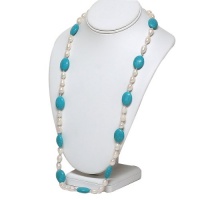 32 Freshwater Cultured Pearl and Turquoise Howlite Necklace 32 Inch 32 Freshwater Cultured Pearl and Turquoise Howlite Necklace 32 Inch