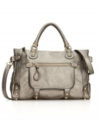 Goldtone studs punctuate the pebbled texture of this sleek tote from Steve Madden. Wear it two ways: the purse has double handles and a detachable shoulder strap. Goldtone studs punctuate the pebbled texture of this sleek tote from Steve Madden. Wear it two ways: the purse has double handles and a detachable shoulder strap.