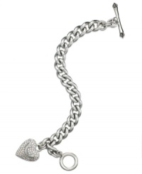 Juicy Couture's lovely bracelet gets your heart racing with a banner heart charm embellished with pave accents. Complete with a toggle closure. Chain crafted in silver tone stainless steel. Charms crafted in silver tone mixed metal. Approximate length: 7 inches. Approximate drop: 1 inch. Juicy Couture's lovely bracelet gets your heart racing with a banner heart charm embellished with pave accents. Complete with a toggle closure. Chain crafted in silver tone stainless steel. Charms crafted in silver tone mixed metal. Approximate length: 7 inches. Approximate drop: 1 inch.
