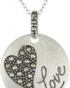 Sterling Silver Marcasite Heart Love Round Pendant Necklace, 18