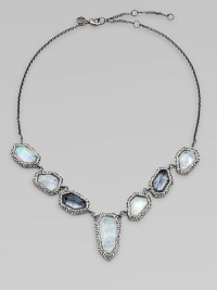 From the Miss Havisham Collection. A striking piece crafted of free-form linked stones of opal-colored white quartz and faceted glass in a gunmetal finish setting dotted with Swarovski crystals.White quartzCrystalGlassRuthenium plating and gunmetal platingLength, about 16 with 3 extenderLobster claspMade in USA From the Miss Havisham Collection. A striking piece crafted of free-form linked stones of opal-colored white quartz and faceted glass in a gunmetal finish setting dotted with Swarovski crystals.White quartzCrystalGlassRuthenium plating and gunmetal platingLength, about 16 with 3 extenderLobster claspMade in USA