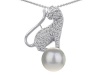 Original Star K(tm) Cat Pendant With 7mm Simulated White Pearl in .925 Sterling Silver