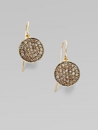 Discs of 14k yellow gold boast rich clusters of sparkling, unique brown diamonds.Diamonds, .81 tcw 14k yellow gold Diameter, about ½ Ear wire Made in USA Discs of 14k yellow gold boast rich clusters of sparkling, unique brown diamonds.Diamonds, .81 tcw 14k yellow gold Diameter, about ½ Ear wire Made in USA