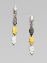From the Willow Collection. A quartet of hammered metals - yellow gold and white and blackened sterling silver - create an elegant drop design.24k yellow gold Sterling silver Length, about 2 Post-back Imported