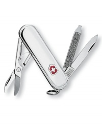Always be prepared with this sterling silver classic SD pocket Knife by Swiss Army. Featuring a blade, nail file with screw driver, scissors and key ring. Lifetime guarantee against any defects in material and workmanship. Always be prepared with this sterling silver classic SD pocket Knife by Swiss Army. Featuring a blade, nail file with screw driver, scissors and key ring. Lifetime guarantee against any defects in material and workmanship.