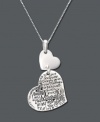 Life is learning to love freely. This inspirational double heart necklace will remind you of that every day. Bottom heart features To Love Someone quote. Necklace crafted in sterling silver. Approximate length: 18 inches. Approximate drop: 1-3/8 inches.