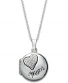 A truly personal touch. This Mother's Day, surprise her with a keepsake heart locket. This heart pendant is crafted in sterling silver with sparkling crystal accents and a pretty Mom engraving. Approximate length: 18 inches. Approximate drop: 9/10 inch.