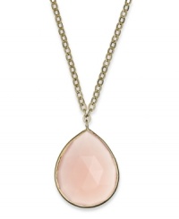 A drop of color brightens any look. This brilliant pear-shaped pendant features pink chalcedony (6-1/2 ct. t.w.) in a 10k gold setting. Approximate length: 18 inches. Approximate drop: 1 inch. A drop of color brightens any look. This brilliant pear-shaped pendant features pink chalcedony (6-1/2 ct. t.w.) in a 10k gold setting. Approximate length: 18 inches. Approximate drop: 1 inch.