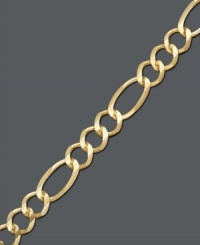 A must-have addition to your accessory collection. Bracelet features a simple chain with a crafty figaro link. Crafted in 14k gold. Approximate length: 9 inches. Approximate width: 5 mm.