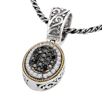 925 Silver, Black & White Diamond Oval Pendant with 18k Gold Accents (0.67ctw) 925 Silver, Black & White Diamond Oval Pendant with 18k Gold Accents (0.67ctw)