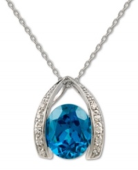 Good luck and brilliant sparkle. B. Brilliant's beautiful upside-down horseshoe pendant cradles a large round-cut London blue cubic zirconia and is edged by smaller white cubic zirconias (4-1/5 ct. t.w.). Set in sterling silver. Approximate length: 18 inches. Approximate drop length: 3/4 inch. Approximate drop width: 1/2 inch. Good luck and brilliant sparkle. B. Brilliant's beautiful upside-down horseshoe pendant cradles a large round-cut London blue cubic zirconia and is edged by smaller white cubic zirconias (4-1/5 ct. t.w.). Set in sterling silver. Approximate length: 18 inches. Approximate drop length: 3/4 inch. Approximate drop width: 1/2 inch.