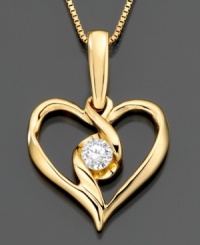 Sweet, sophisticated style. Sirena's diamond necklace features a round-cut diamond (1/5 ct. t.w.) set in a beautiful 14k gold open heart pendant. Approximate length: 18 inches. Approximate drop: 3/4 inch. Sweet, sophisticated style. Sirena's diamond necklace features a round-cut diamond (1/5 ct. t.w.) set in a beautiful 14k gold open heart pendant. Approximate length: 18 inches. Approximate drop: 3/4 inch.