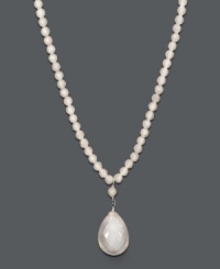 Sweet femininity. This polished teardrop pendant shimmers with the addition of rose quartz (55 ct. t.w.) set in sterling silver. Approximate length: 16 inches. Approximate drop: 1 inch. Sweet femininity. This polished teardrop pendant shimmers with the addition of rose quartz (55 ct. t.w.) set in sterling silver. Approximate length: 16 inches. Approximate drop: 1 inch.