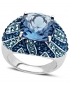 A playful conversation piece. Kaleidoscope's dazzling cocktail ring combines a mosaic of large and small blue and clear crystals with Swarovski Elements. Set in sterling silver. Size 7.