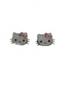 Sanrio Sterling Silver Hello Kitty Head Stud Earrings W/Pink Enamel Bow