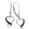 Black Diamond Heart Dangle Leverback Earrings set in Sterling Silver .06ct tw