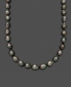 Decorate your neckline with a strand of Tahitian elegance. Belle de Mer's elegant pearl necklace features exotic, cultured, Tahitian black pearls (10-12 mm). Set in 14k white gold. Approximate length: 18 inches.