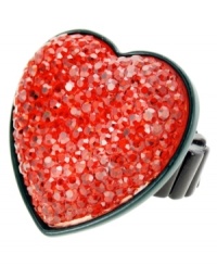 The perfect Valentine. Wear your heart on your sleeve year round in GUESS's dynamic red crystal heart ring. Crafted in jet tone mixed metal. Ring stretches to fit finger. The perfect Valentine. Wear your heart on your sleeve year round in GUESS's dynamic red crystal heart ring. Crafted in jet tone mixed metal. Ring stretches to fit finger.