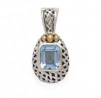 925 Silver & Blue Topaz Basket-Weave Pendant with 14k Gold Accents 925 Silver & Blue Topaz Basket-Weave Pendant with 14k Gold Accents