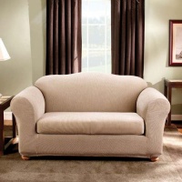 Sure Fit Stretch Stripe 2-Piece Loveseat Slipcover, Sand Sure Fit Stretch Stripe 2-Piece Loveseat Slipcover, Sand