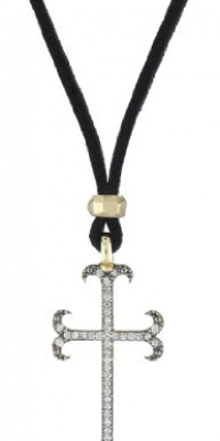 Mizuki 14k Diamond Gothic Cross Necklace On Black Micro Suede Cord, 40