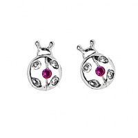 .925 Sterling Silver Rhodium Plated Snail Red CZ Stud Earrings with Screw-back for Children & Women .925 Sterling Silver Rhodium Plated Snail Red CZ Stud Earrings with Screw-back for Children & Women