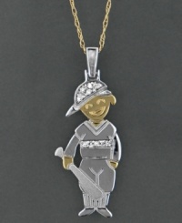 Batter up! Hit a home run with this cute ball player pendant features 14k gold & round-cut diamond accents. Approximate length: 18 inches. Approximate drop: 1-1/4-inches. A Child is Forever™. Batter up! Hit a home run with this cute ball player pendant features 14k gold & round-cut diamond accents. Approximate length: 18 inches. Approximate drop: 1-1/4-inches. A Child is Forever™.